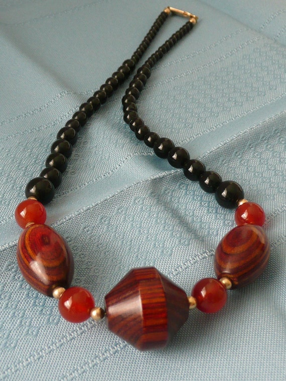 REDUCED - Vintage Onyx Tiger Wood and Carnelian Be