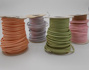 Four Rolls Vintage Pastel Rayon and Cotton Wired Rattail Cord Trim, Satin Rattail Piping with Wire Insert, Vintage Wired Rattail Trim