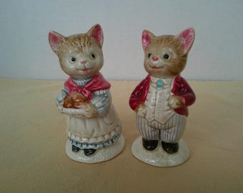 Otagiri Mr. and Mrs. Whiskers Anthropomorphic Salt and Pepper Shakers, Perfect Condition