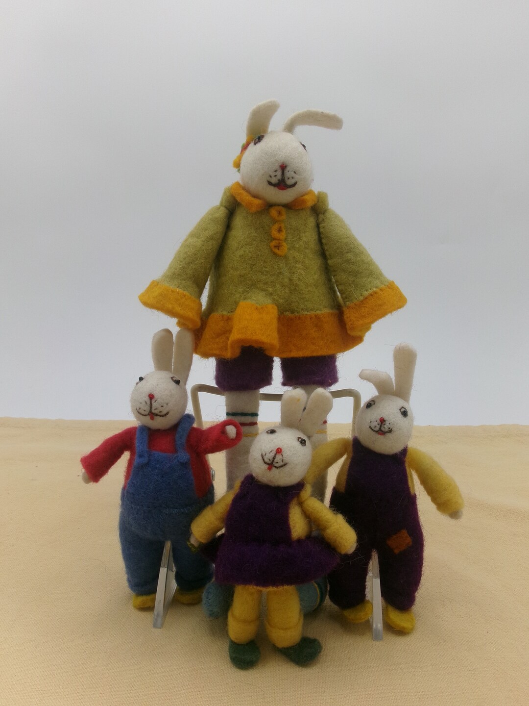Family of FOUR Anthropomorphic Needle Felted Dressed Bunny Rabbits ...