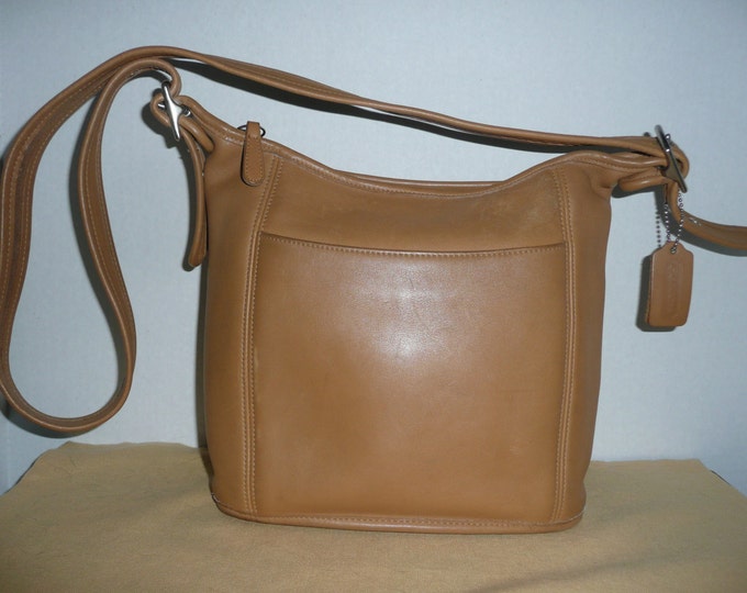 Coach Camel Tan Leather Bucket Bag Cross Body Hobo Etsy