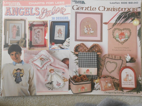 Leisure Arts 2960 angels Galore and 506 gentle Christmas Counted Cross  Stitch Pattern Books, Angel Cross Stitch Book 