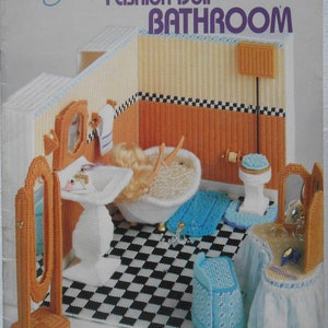 American School of Needlework 3089, Plastic Canvas Fashion Doll Bathroom, Barbie Plastic Canvas Bathroom Pattern, Barbie Claw Foot Tub