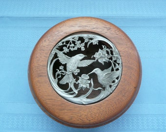 Wooden Pot Pourri Holder with Removeable Pewter Hummingbird Insert, Hand Turned Wooden Bowl