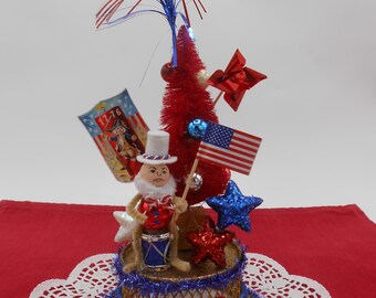 OOAK Hand Made Patriotic Centerpiece, Patriotic Decoration, July 4th Decoration, Uncle Sam, Red White and Blue Centerpiece, American Flag