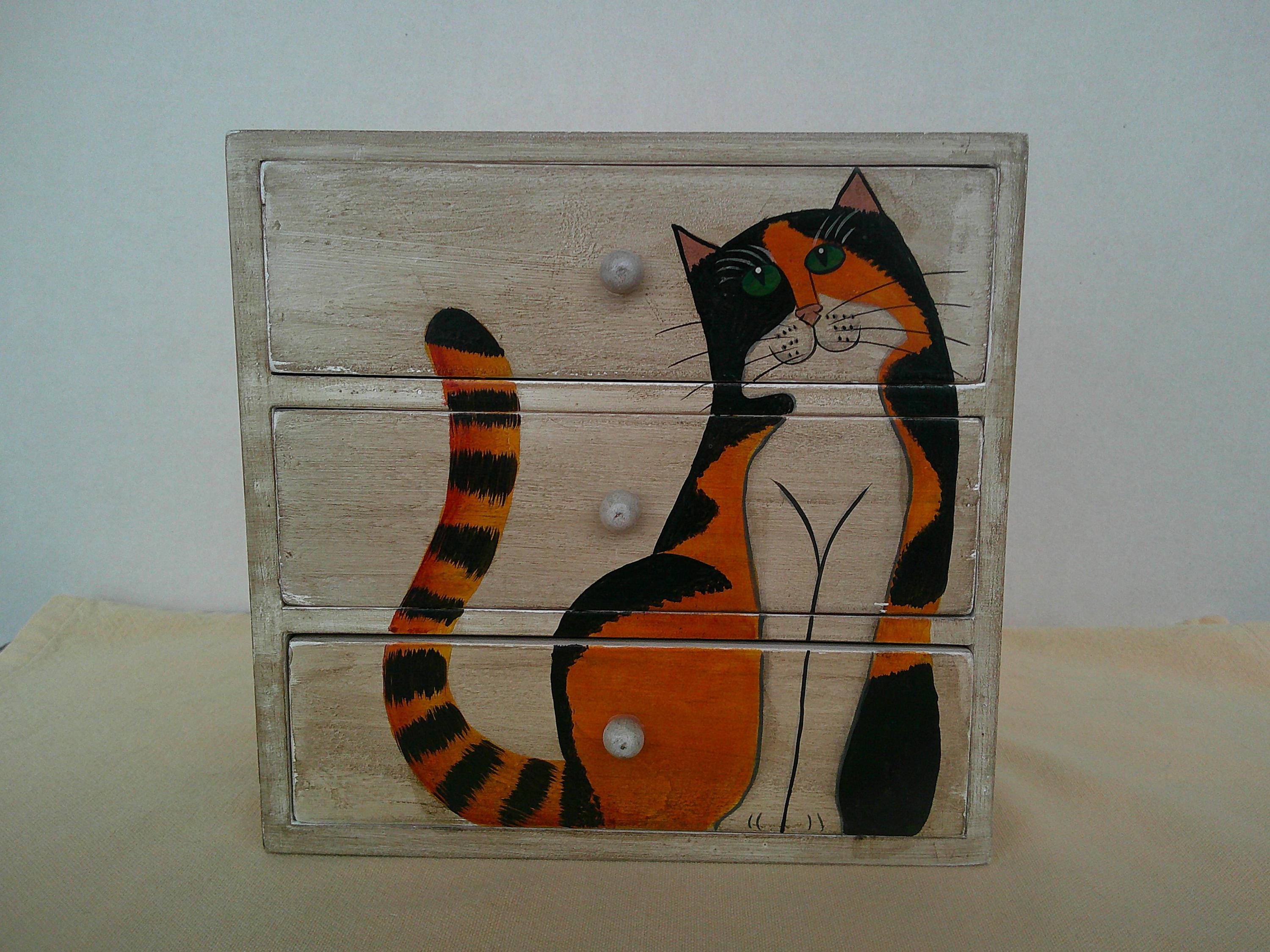 Hand Painted Wooden Box Cat - Etsy