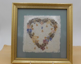 Framed Dried Flower Arrangement "Wildflowers" on Handmade Paper Signed by Artist