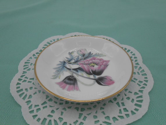 Royal Worcester Bone China Pink and Green Floral Trinket Dish, Royal Worcester Pin Dish, Made in England
