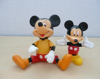 TWO Plastic Jointed Mickey Mouse Toy, Made in Hong Kong - Poseable Mickey Mouse