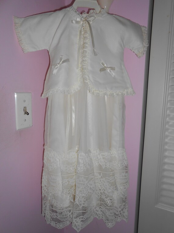 REDUCED - FOUR Piece Mid Century Christening Outfit, Christening Ensemble, Christening Gown, Jacket, Slip and Bonnet, Excellent Condition