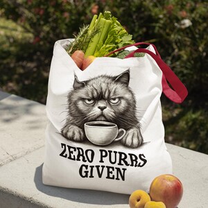 Funny Cat Tote Bag - Zero Purrs Given, Cat Lovers Gift, Cool Tote, Cute Cat Bag, Funny Pet Gift, Everyday Use Bag