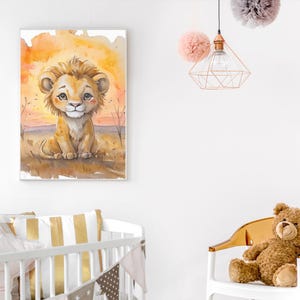 Póster enmarcado de adorable cachorro de león, arte mural de animales adorables, decoración para habitación infantil, regalo para baby shower, temática de safari.