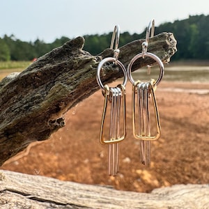 Boho Mixed Metal Earrings – Sterling Silver Hooks – Handmade Gold & Sterling Silver Wire Dangle Earrings – Eclectic Lightweight Jewelry