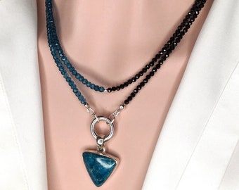 London Blue Topaz Black Spinel and Charms Wrap Necklace Wrap Necklace - One of a Kind Gift for Her Mother's Day Gift