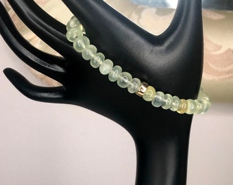 Genuine Prehnite Beaded Bracelet with Gold Roundel Bead - Natural Gemstone Jewelry for Her, Anniversary Gift for Mom, Statement Bracelet