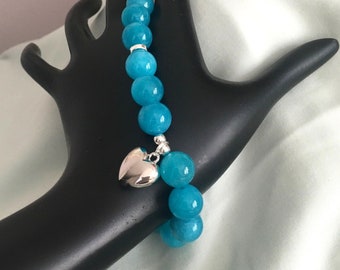 925 Sterling Silver Apatite Charm Bracelet 10mm Beaded Bracelet Gift for Her Mothers Day Gift Women Jewelry Jewelry for Her