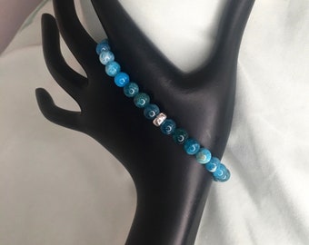 Elegant Apatite Beaded Bracelet - Handmade Gift with Silver Touches - Stackable Gemstone Bracelet Silver Accents - Stackable Gift for Her