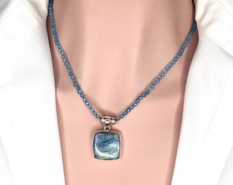 Elegant Black Spinel & Blue Topaz Gemstone Necklace with Rare Paraiba Kyanite, 925 Silver Gift for Her Gemstone Necklace Bead Necklace