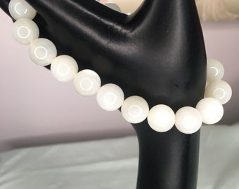 White Moonstone Beaded Bracelet Fashion Bracelet Gemstone Jewelry Unique Gift for Her Beaded Gemstone Big Bold Chunky Bracelet