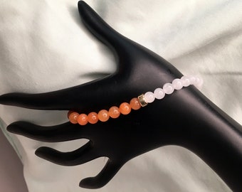 Bracelet élégant en jade blanc aventurine orange - Bijoux en pierres précieuses de 6 mm - Bracelet de perles - Bijoux en pierres précieuses - Cadeau élégant pour elle