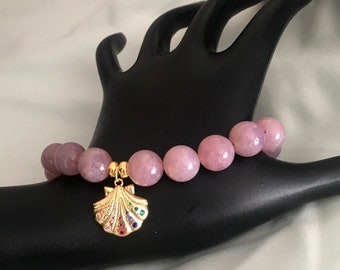 Bracelet élégant en quartz rose, perles de 10 mm, accents d'or rose, parfait cadeau de fête des mères, bracelet audacieux de perles 10 mm, cadeau pour la fête des mères