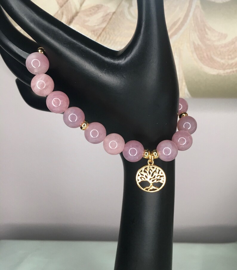 Elegant Rose Quartz Bracelet 10mm Beads, Rose Gold Accents Perfect Mother's Day Gift Beaded Bold Bracelet 10mm Gift for Her Mothers Day Gift image 2