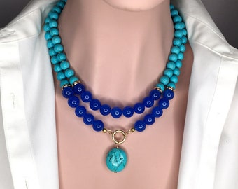 Royal Blue Cobalt Jade necklace bead Statement necklace Gift for women Chunky gemstone necklace Handmade jewelry Large bead necklace Mom