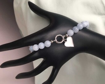 Bracelet porte-breloques aigue-marine AAA en argent sterling 925 8 mm Bracelet de perles 8 mm cadeau pour elle cadeau fête des mères bijoux femme