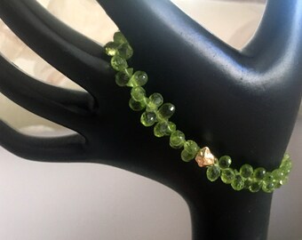 Peridot Gemstone Bracelet: Dainty Teardrop Beads, Elegant Gold Nuggets - Special Jewelry Gift for Her Gold Nugget Faceted Teardrop