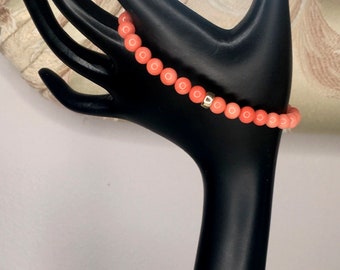 Genuine Coral Beaded Bracelet Peach Orange Coral Beaded Coral Bracelet Natural Coral Gold Filled Accent Fashion Jewelry Gift for Her