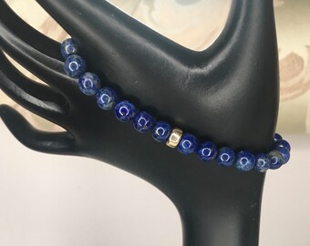 Lapis Lazuli Beaded Bracelet with Gold Accents - Stackable Gift for Her 14K gold filled accents Stackable Gift for Her