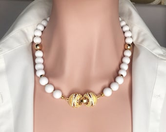 Jade Gold Focal Stations and Beautiful CZ Gold Clasp Statement Necklace Gift for Her Mother Sister