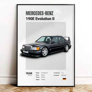 Mercedes Benz 190E Evolution II poster | Wall decor | car poster | auto lover art | Picture Decoration