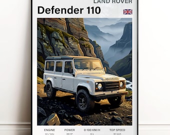 Land Rover Defender 110 Poster Wall Art | British Off-Road Decor | Gift for Him