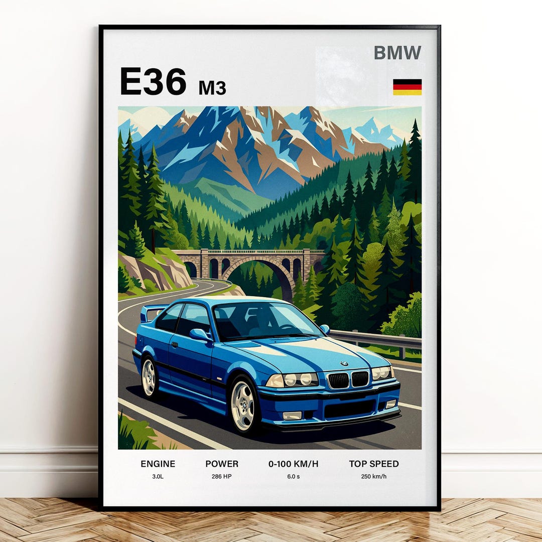 BMW E36 M3 Coupe Poster | Wall Decor | Car Poster | Auto Lover Art ...