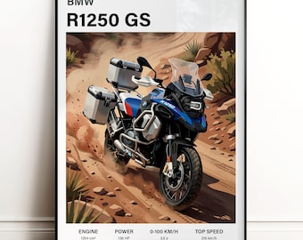 BMW R1250 GS poster Adventure Bike Bike Wall Art motorcycle Print, Garage Decor, Motorcyclist