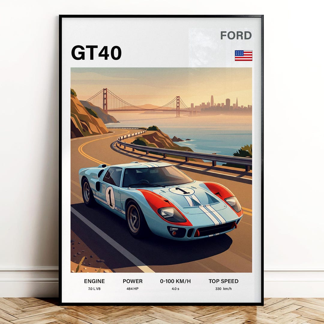 Ford GT40 1966 Poster Classic Sports Car | Automotive Wall Art - Etsy