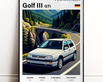 Volkswagen Golf MK3 GTI poster | Wall decor | car poster | auto lover art | Picture Decoration