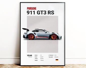 キャンバスプリント - ポルシェ911 GT3 RS - 詳細な技術図面、ネイビー