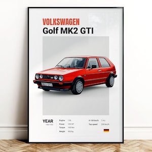 Volkswagen Golf Mk2 GTI poster | Wall decor | car poster | auto lover art | Picture Decoration