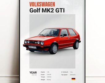 Volkswagen Golf Mk2 GTI poster | Wall decor | car poster | auto lover art | Picture Decoration