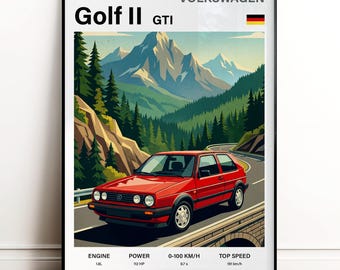 Volkswagen Golf II GTI poster | Wall decor | car poster | auto lover art | Picture Decoration