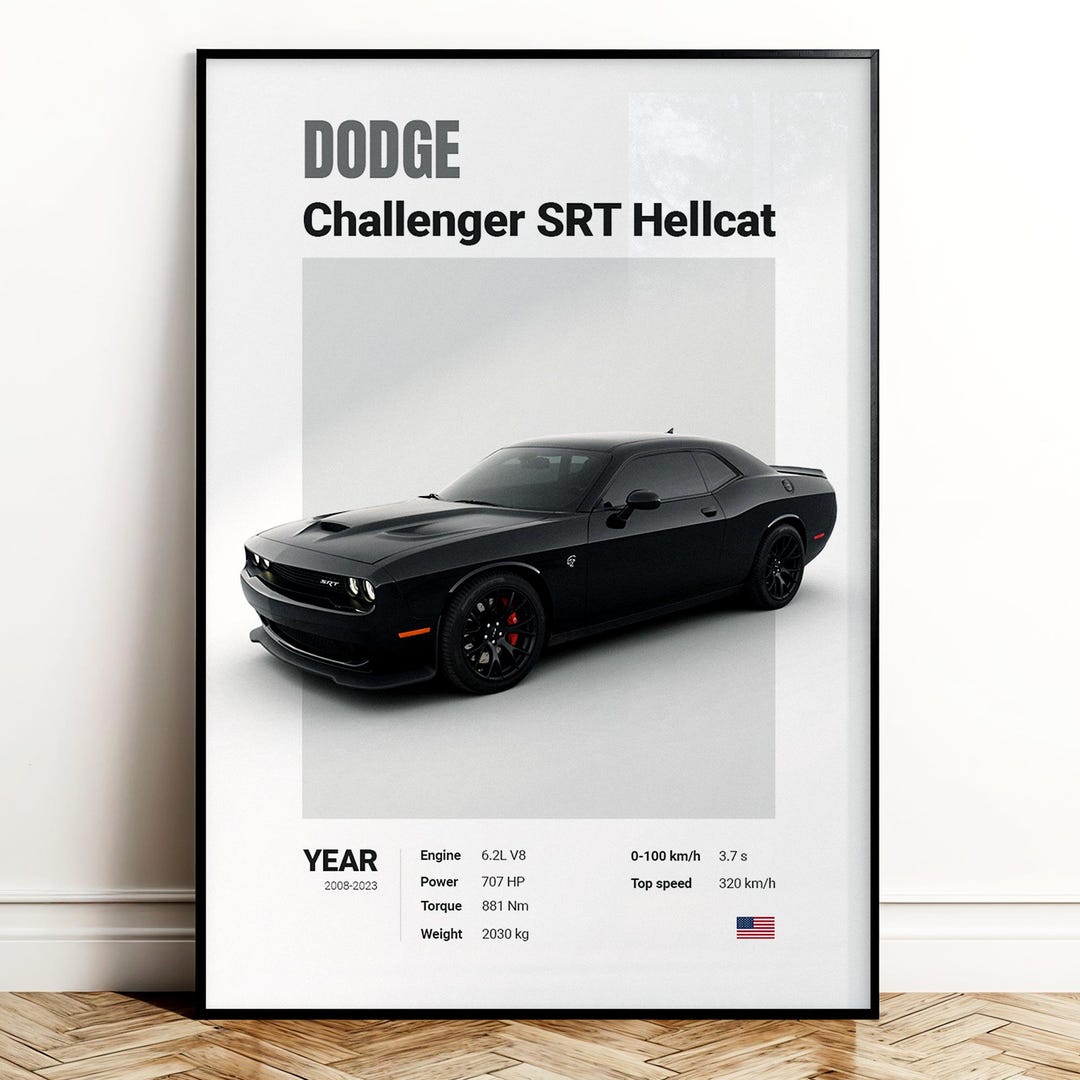 Dodge Challenger SRT Hellcat Poster | Wall Decor | Car Poster