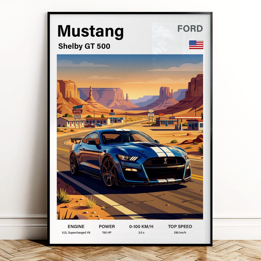 Ford Mustang Shelby GT500 2020 Poster American Muscle Car | Wall Decor ...