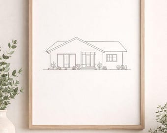 Minimal House Line Art Print – Modern Vertical Wall Art, Neutral Home Decor, Scandinavian Style Print