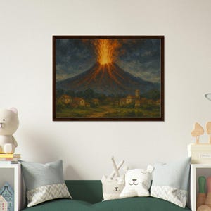 Majestic Erupting Volcano Wall Art - Framed Canvas Print for Nature Lovers