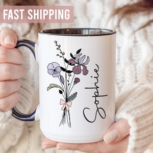 Birth Flower Mug - Custom Name Mug Cup - Personalised Gifts For Women & Girls - Birthday Gift For Her - Gift For Mum - Gift For Daughter bild 1