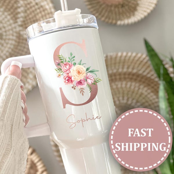 Monogram Tumbler 40oz - Personalised Name Tumbler For Women & Girls - Gift For Her - Custom Tumbler - Floral 40oz Tumbler - Personalised Cup