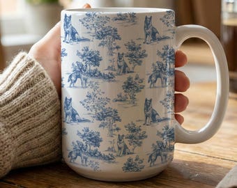 Toile De Jouy German Shepherd Mug, Dog Tea/Coffee Cup