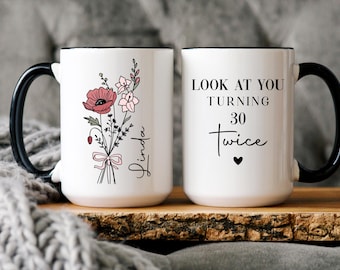 60th Birthday Gift Mug Personalised 60 Gifts For Women Custom Birth Flower Coffee Cup